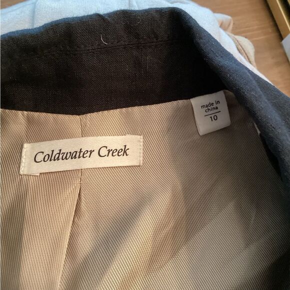 COLDWATER CREEK SIZE 10 BLACK 100% LINEN OPEN LONGLINE BLAZER - Picture 7 of 8
